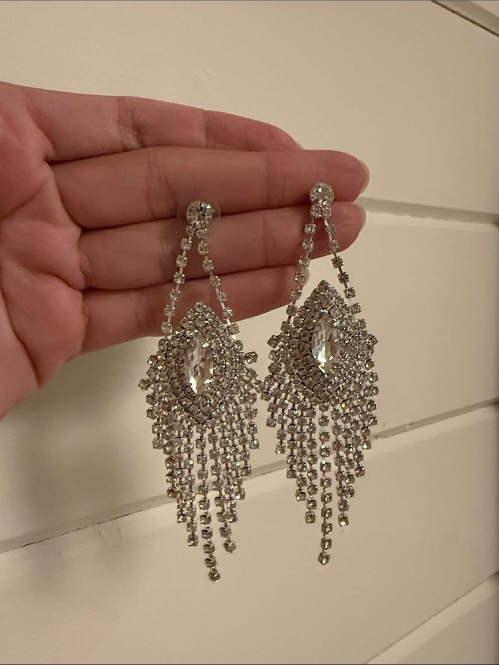 Silver/crystal stoned prom/pageant earrings